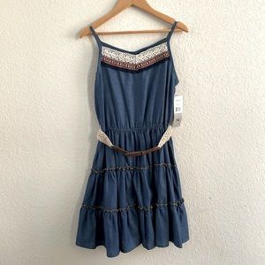 NWT {Zunnie} Embroidered Denim Dress with Belt